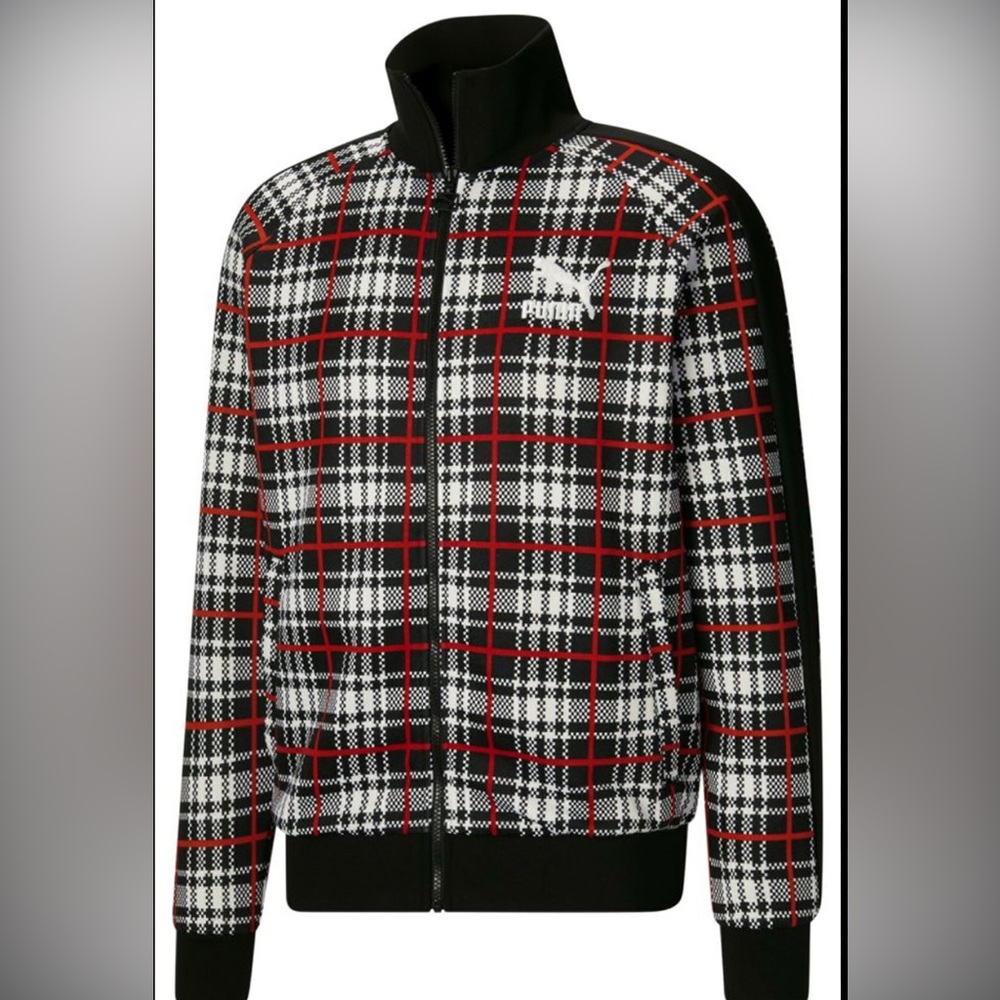 Puma Black White Red Plaid Track Jacket